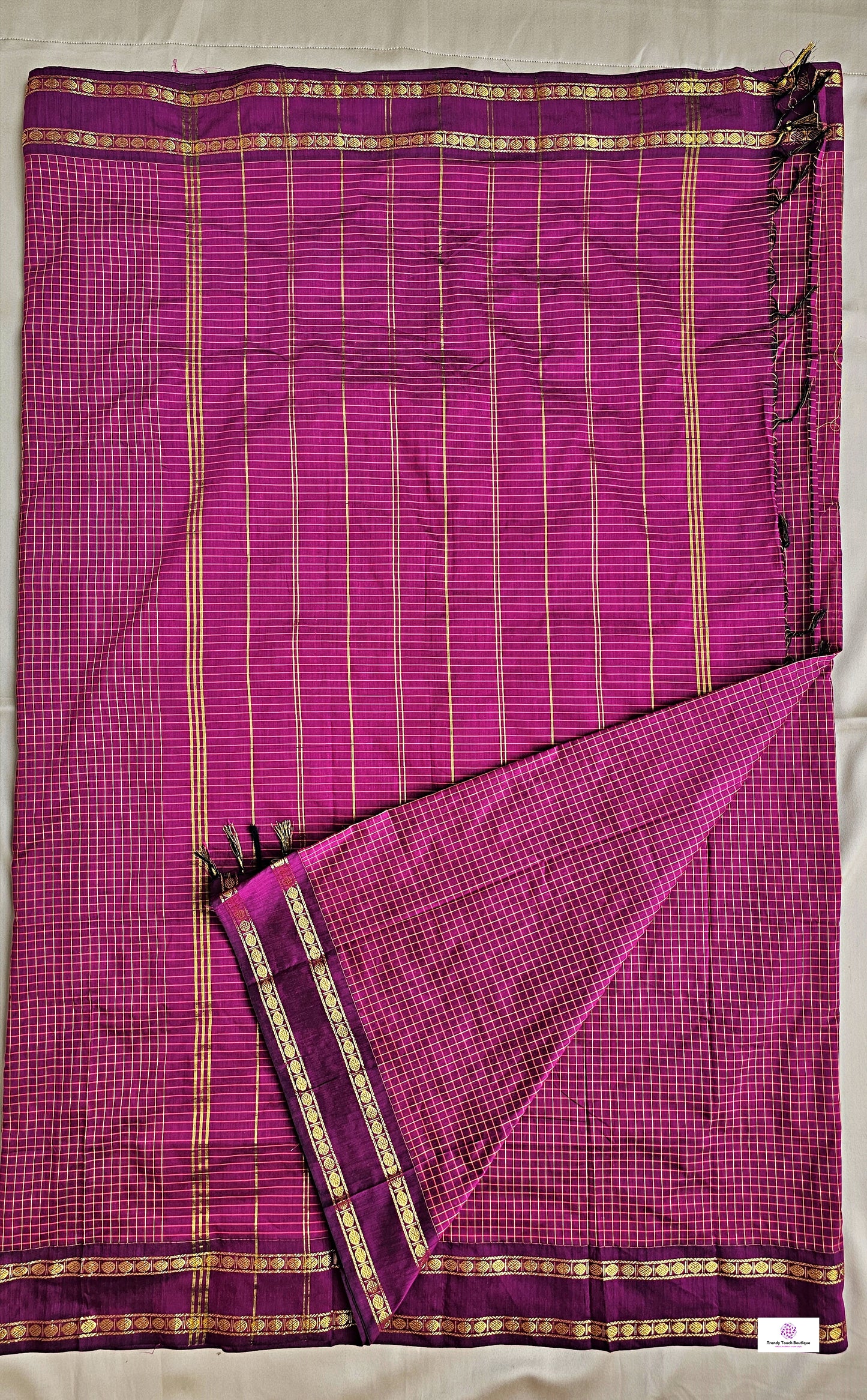 Check cotton silk Gadwal magenta and muthukattam saree south silk saree with running blouse piece soft festive wear saree office wear saree best price