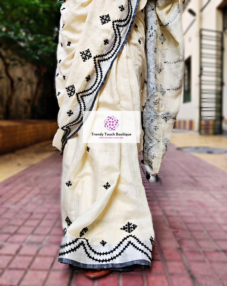 Alo Chaya - Kutch Work - Linen Saree (Made to Order)