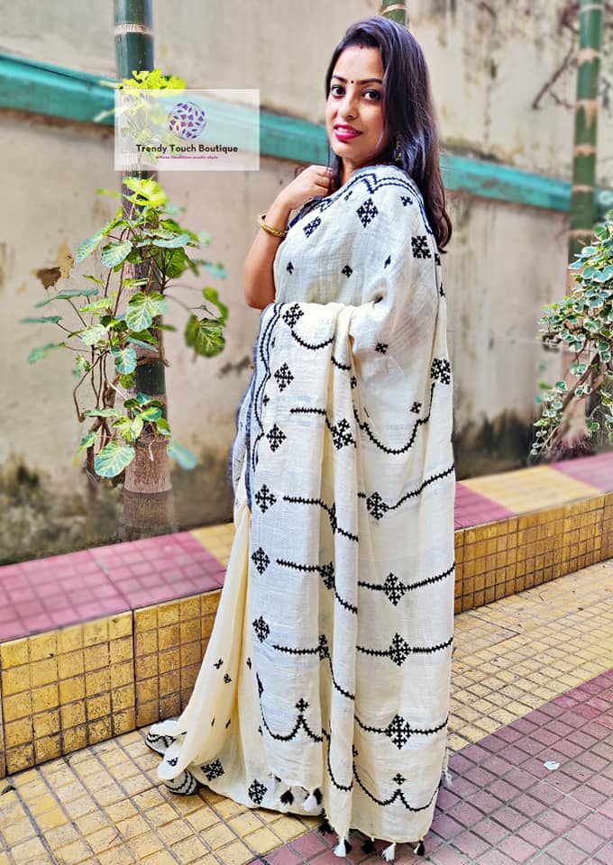 Alo Chaya - Kutch Work - Linen Saree (Made to Order)