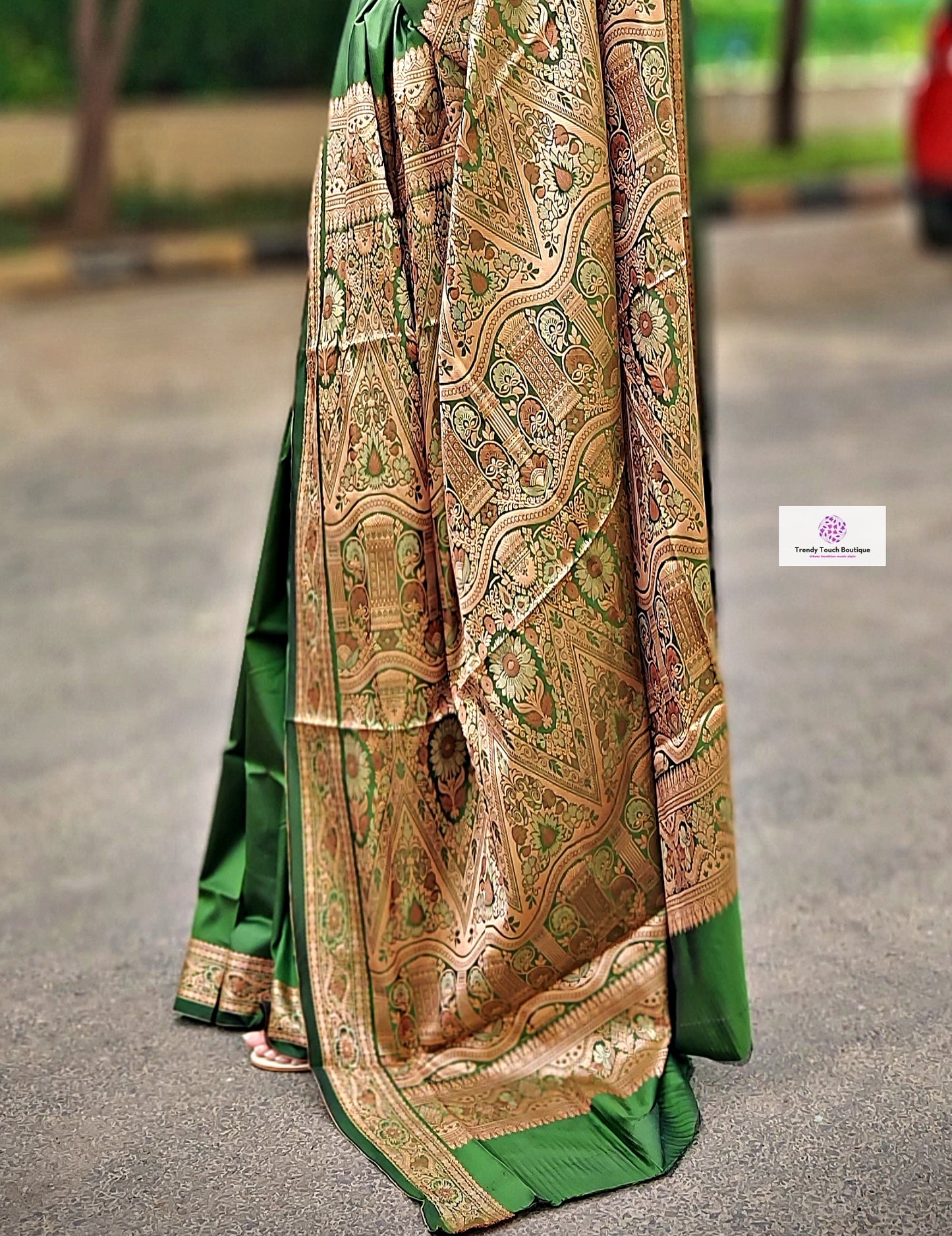 ARANYAANI - GREEN & GOLD - KATAAN SILK