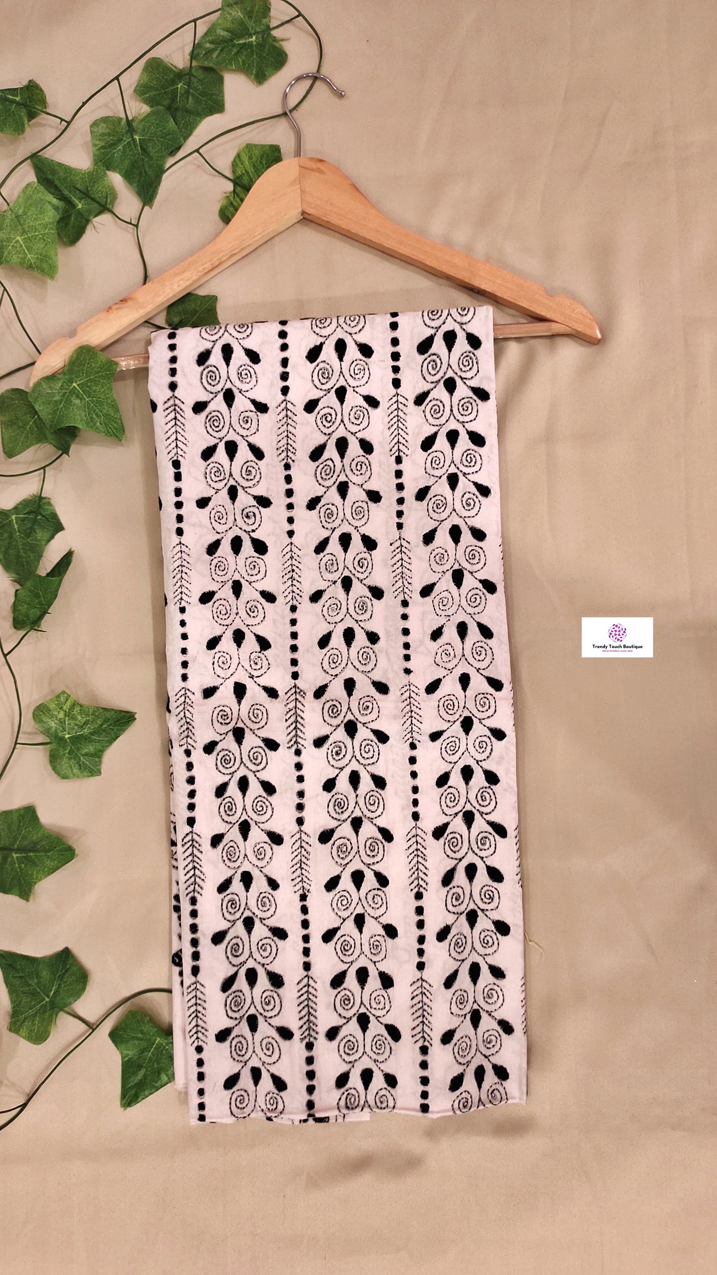 White Kantha work cotton dupatta