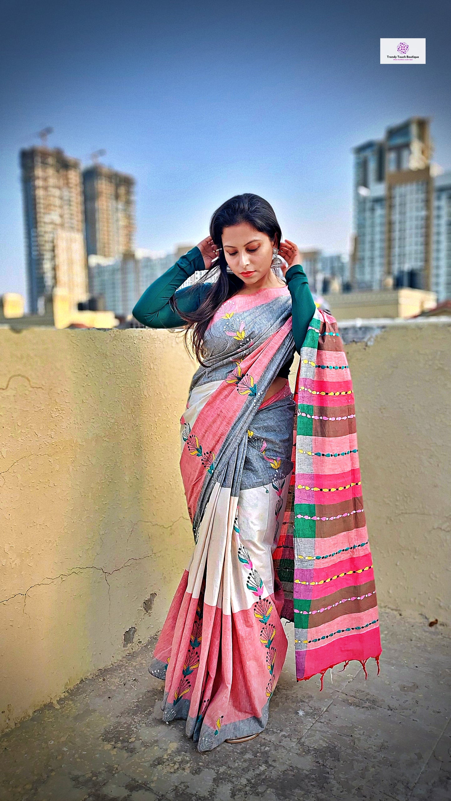 SUNDAE - KANTHA STITCH - COTTON HANDLOOM SAREE