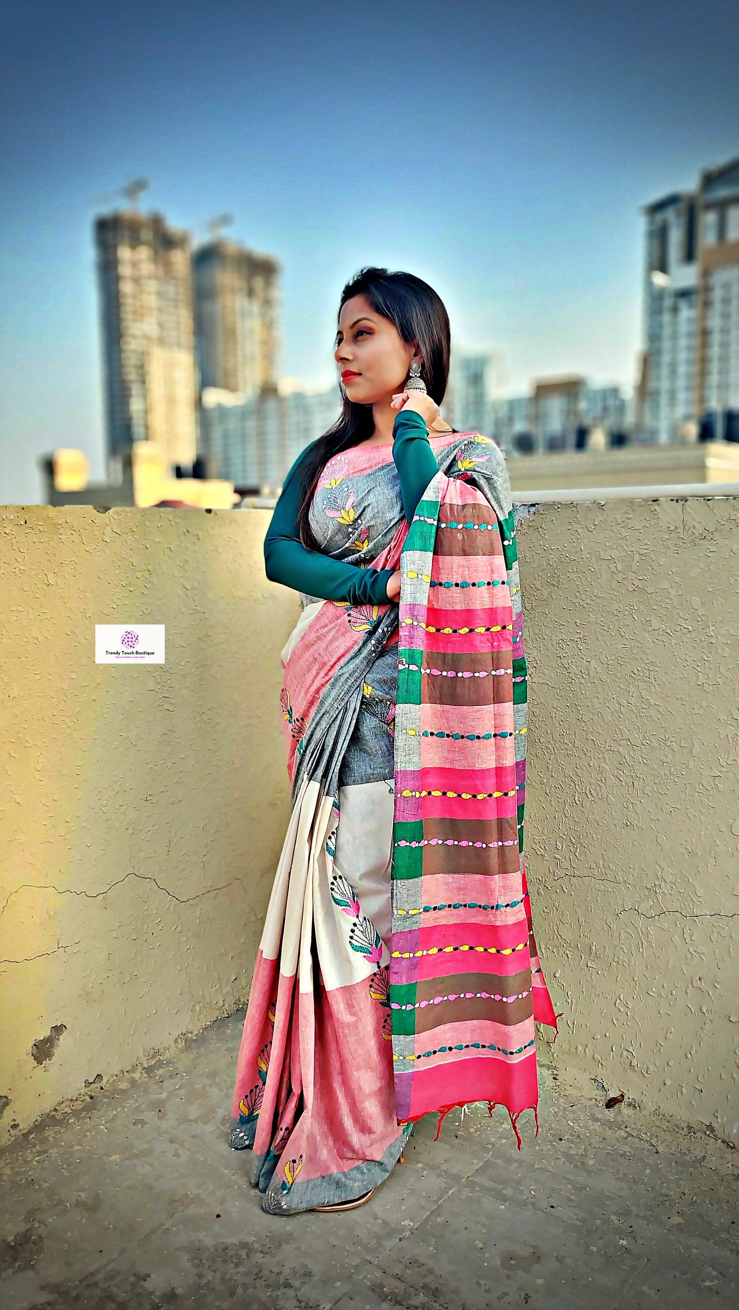 SUNDAE - KANTHA STITCH - COTTON HANDLOOM SAREE