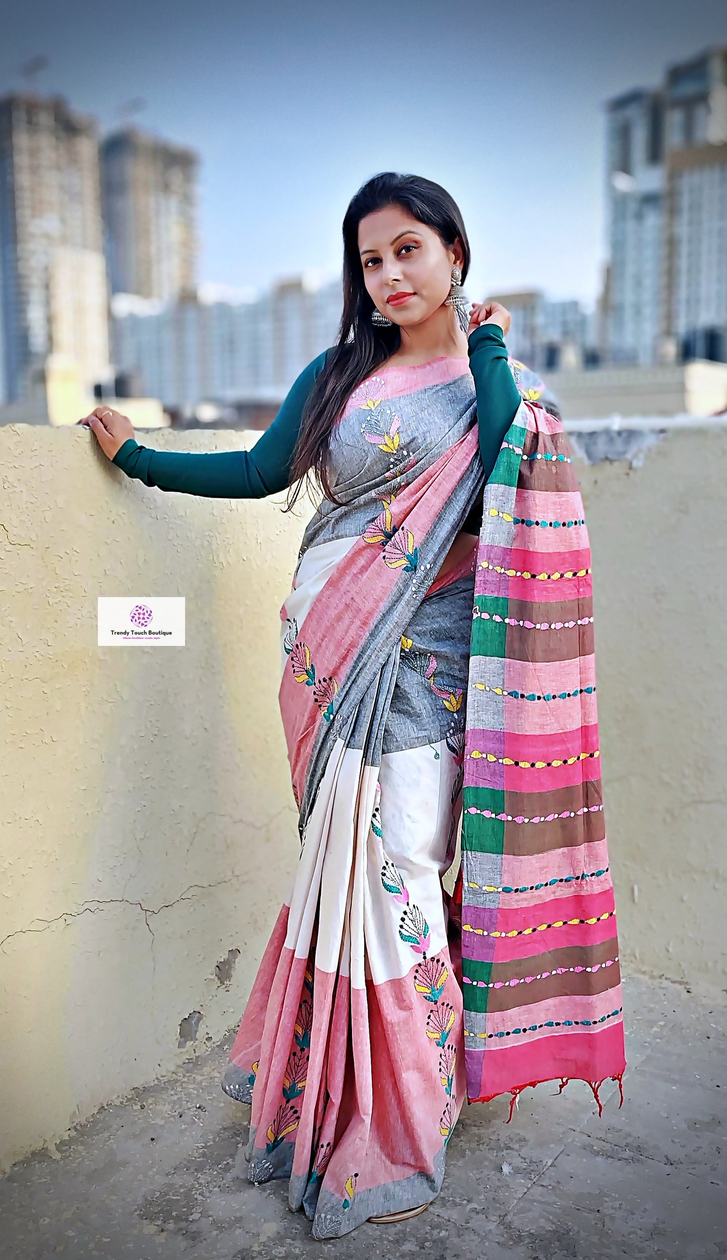 SUNDAE - KANTHA STITCH - COTTON HANDLOOM SAREE