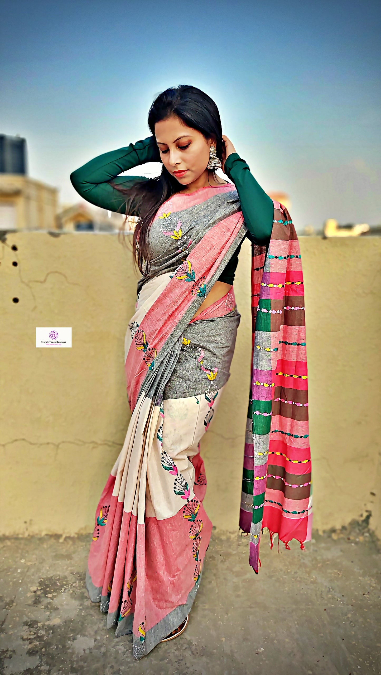 SUNDAE - KANTHA STITCH - COTTON HANDLOOM SAREE