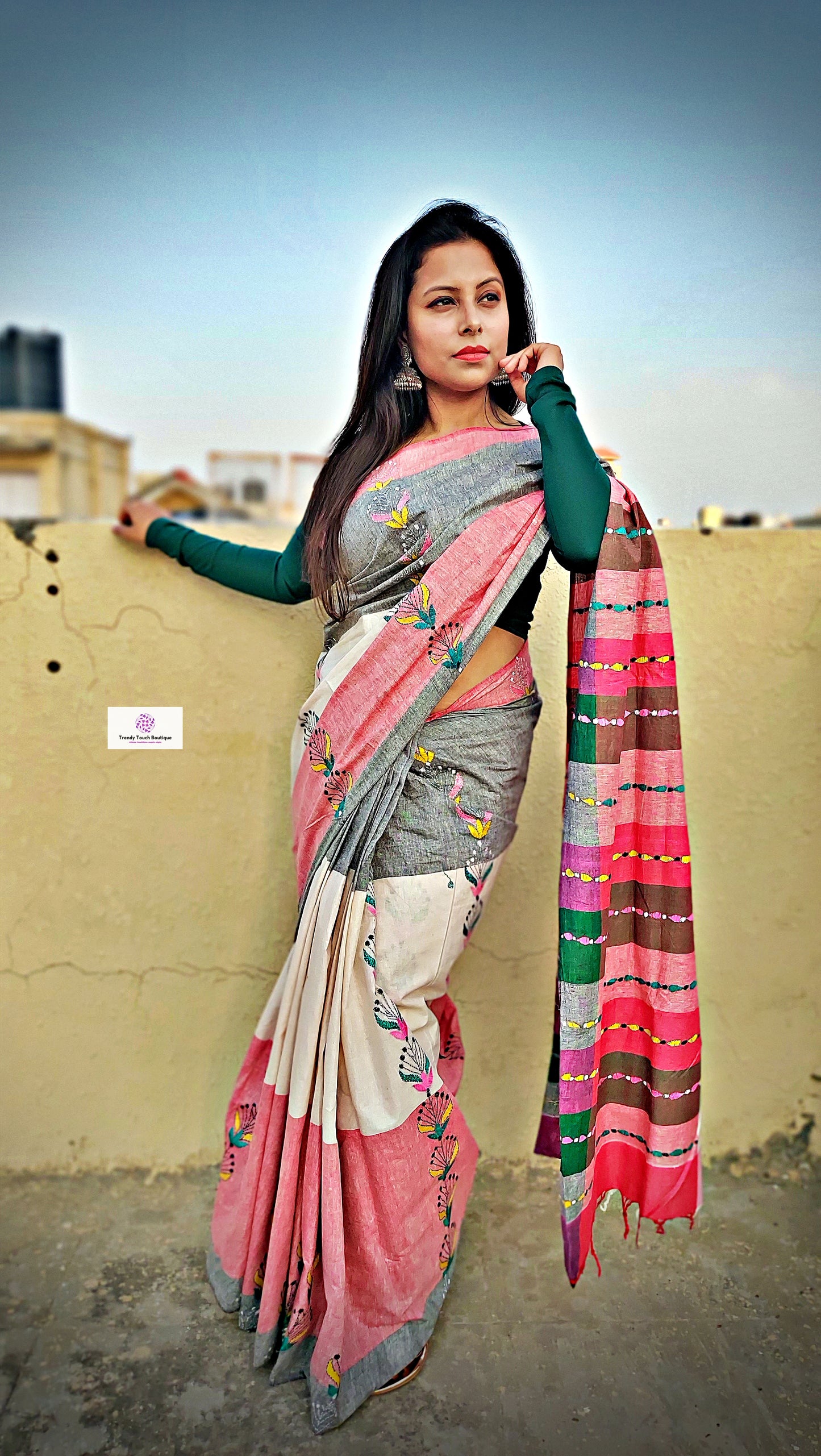 SUNDAE - KANTHA STITCH - COTTON HANDLOOM SAREE