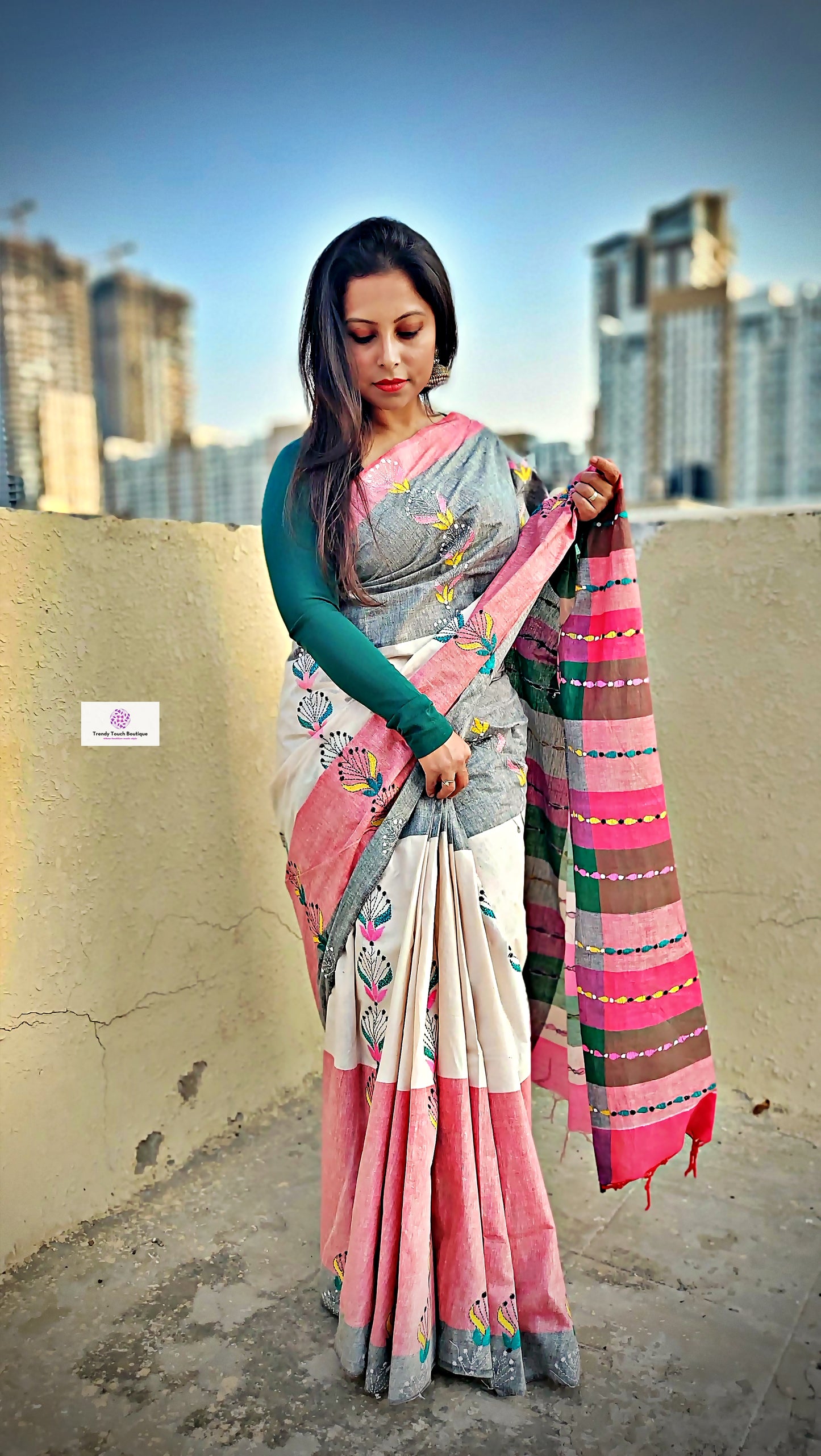 SUNDAE - KANTHA STITCH - COTTON HANDLOOM SAREE