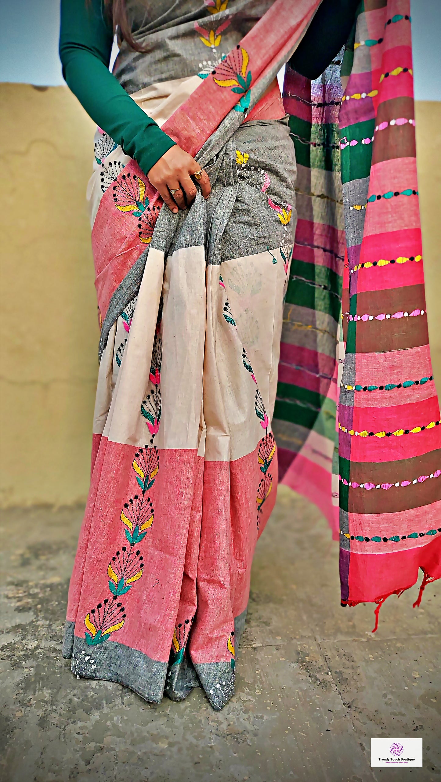 SUNDAE - KANTHA STITCH - COTTON HANDLOOM SAREE