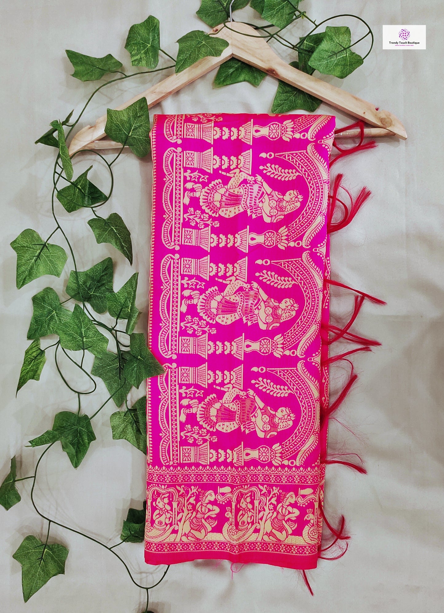 hot pink art silk baluchari silk saree for special ocassion marriage and wedding function with blouse piece and best price