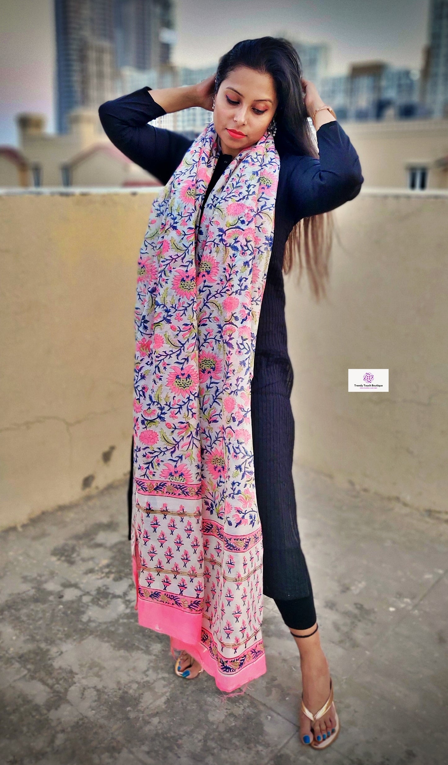 Only For You - Hand Block Print - Chanderi Silk Dupatta