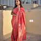 fiery pink gold silver zari work tassle pallu banarasi silk saree affordable price with blouse piece designer party wear wedding function celebration saree