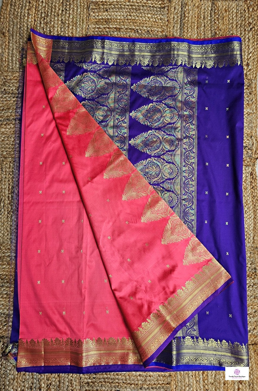 Sloka - Peach Purple - Soft Silk Saree