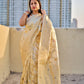 ivory off white jaal work handwoven banarasi silk saree with blouse piece wedding season special party wear bengali saree best price shop online