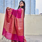 magenta color copper zari work kataan silk for puja and festive ocassion with brocade blouse piece and best price