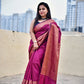 magenta color copper zari work kataan silk for puja and festive ocassion with brocade blouse piece and best price