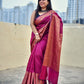 magenta color copper zari work kataan silk for puja and festive ocassion with brocade blouse piece and best price