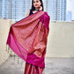 magenta color copper zari work kataan silk for puja and festive ocassion with brocade blouse piece and best price