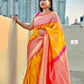 lichi silk saree lightweight lichi silk yellow pink saree wedding and marriage celebration haldi ceremony sarees online