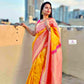 lightweight lichi silk yellow pink saree wedding and marriage celebration haldi ceremony sarees online