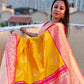 lichi silk saree lightweight lichi silk yellow pink saree wedding and marriage celebration haldi ceremony sarees online