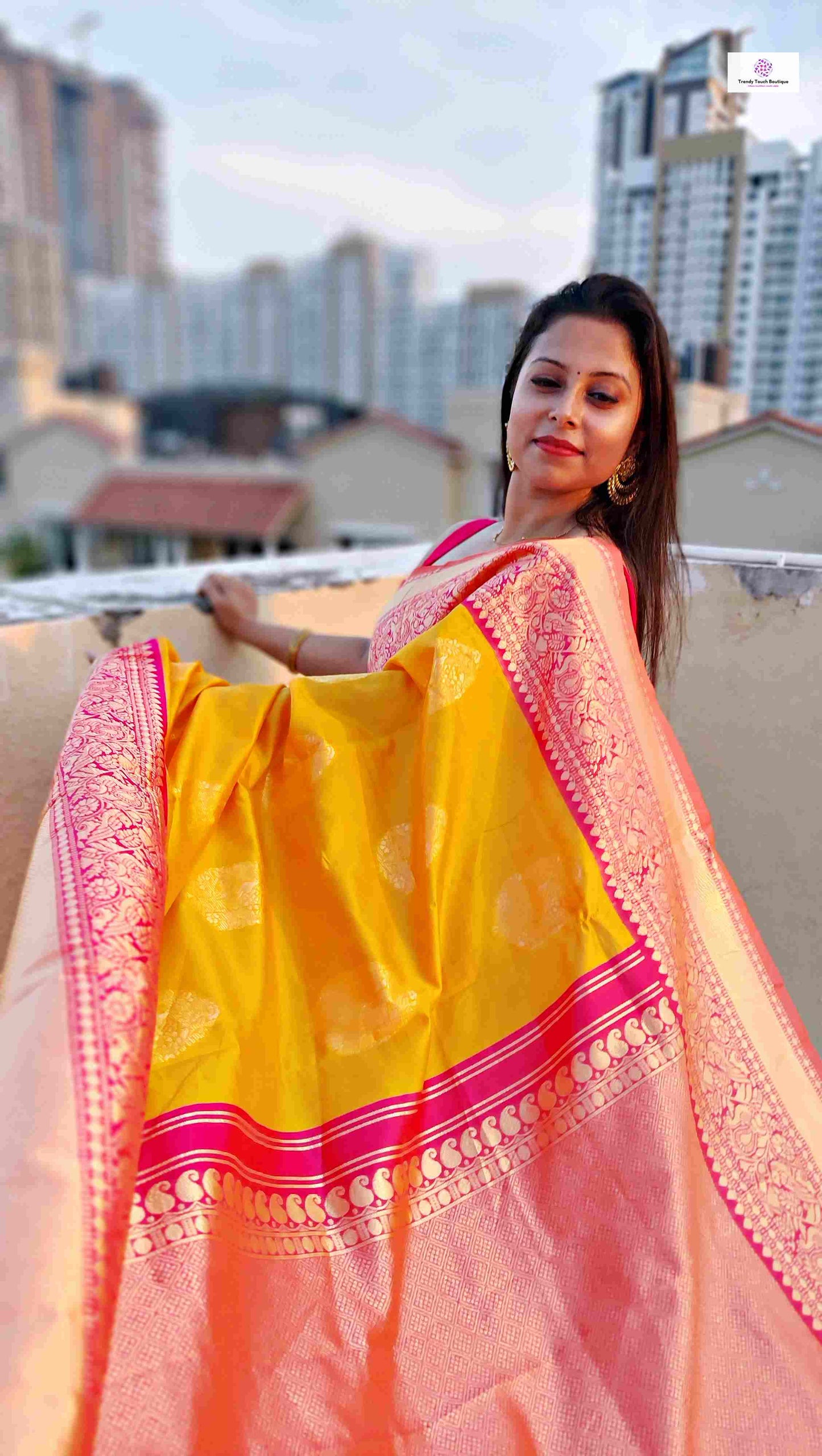 lichi silk saree lightweight lichi silk yellow pink saree wedding and marriage celebration haldi ceremony sarees online