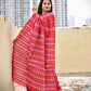 Kantha stitch handembroidered designer red khesh cotton handloom with blouse piece best price