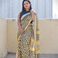 slub linen handblock printed spring summer wear yellow blue saree office wear best price shop online