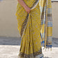 best summer handwoven handloom fabric handblock print organic slub linen saree yellow blue color at best price online with blouse piece for office wear or everyday styling!