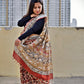 Brick Red & Beige, Black Floral Handblock print linen saree organic dye best summer fabric best price casual and formal saree 