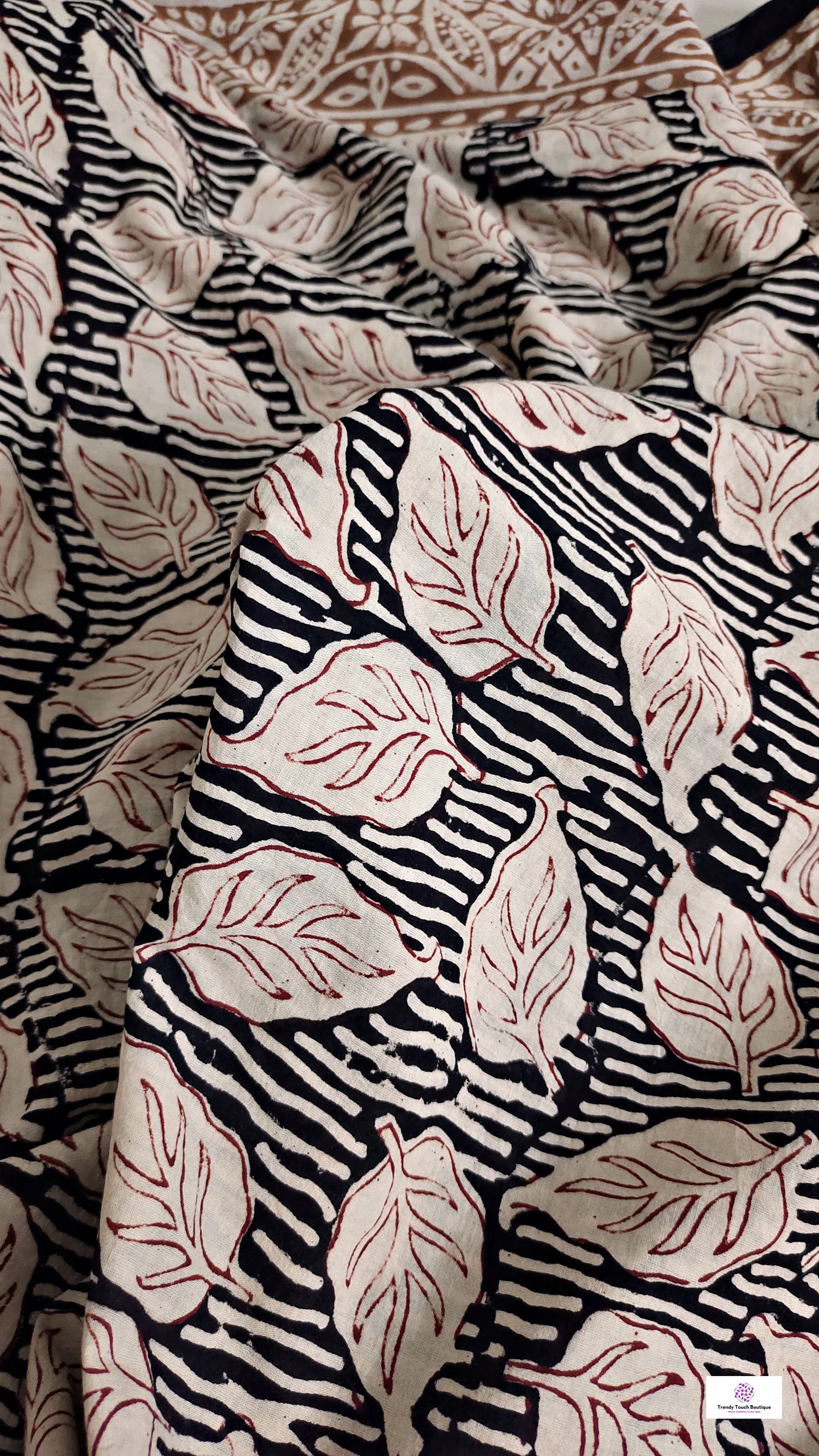 Handblock print mulcotton saree best summer fabric for office and casual styling with blouse piece black and ivory best price