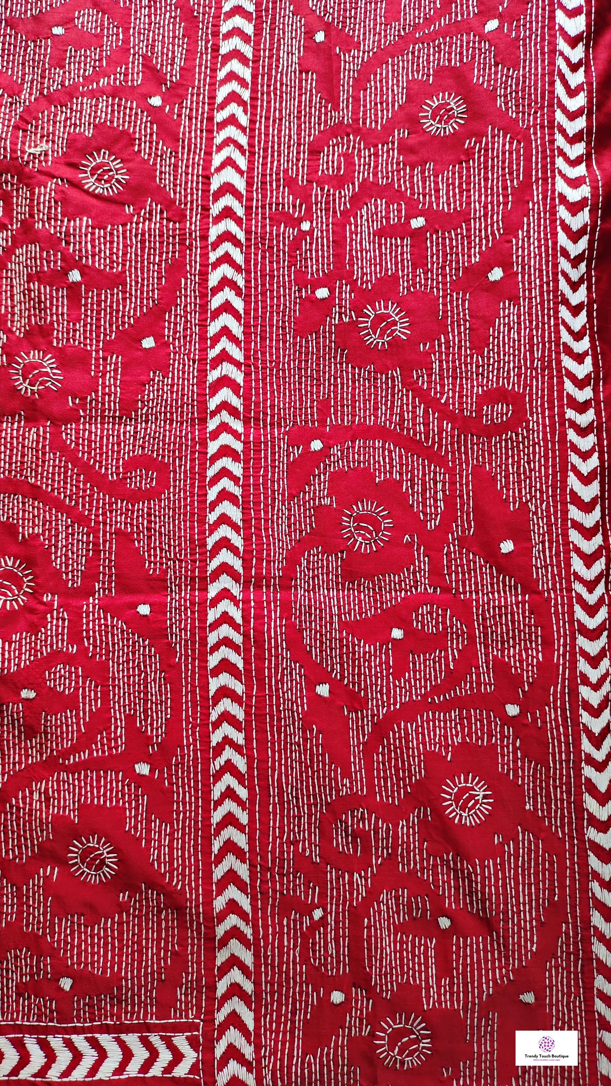 Red kantha stitch saree online reverse kantha work art silk bangalore silk saree best price office wear saree wedding saree gift