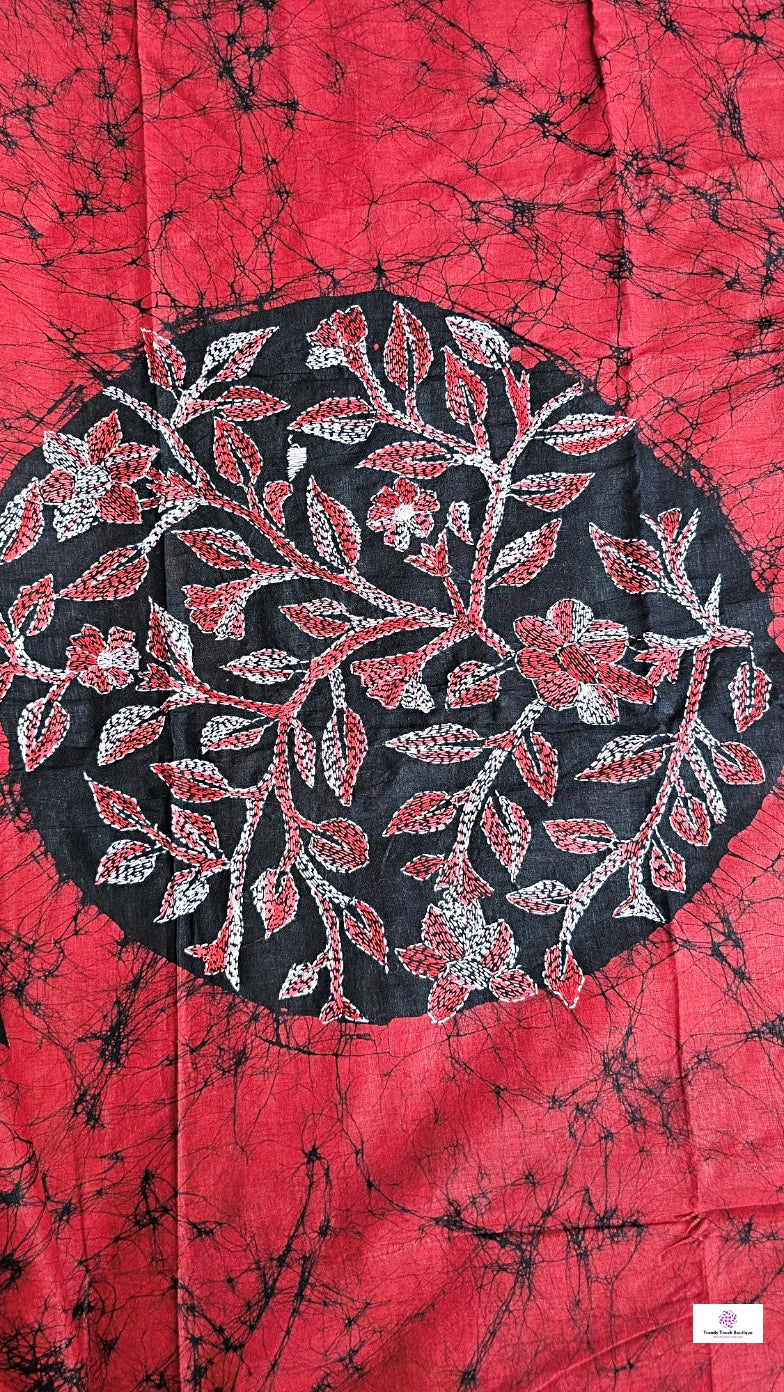 Romance - Kantha Work & Hand Batik - Cotton Saree