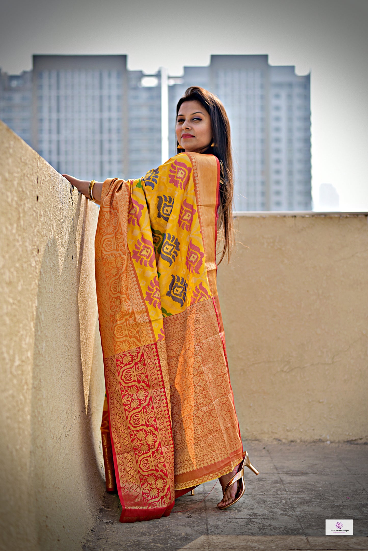 BINODINI - SOFT SILK SAREE (YELLOW & ORANGE & RED)