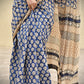 handblockprinted blue beige organic mulcotton saree best summer fabric office and causal style best price with blouse piece