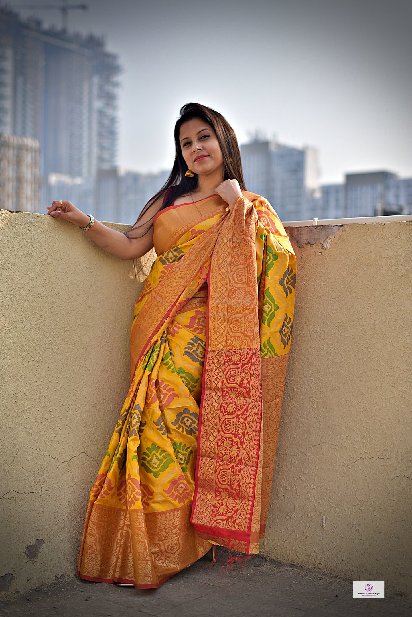 BINODINI - SOFT SILK SAREE (YELLOW & ORANGE & RED)