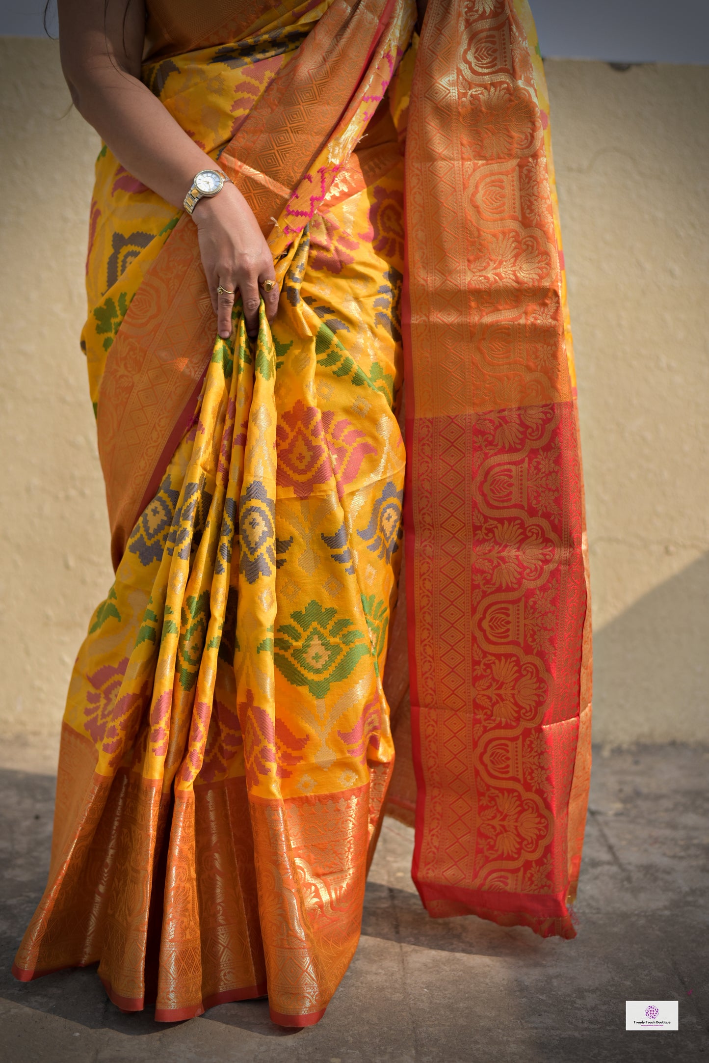BINODINI - SOFT SILK SAREE (YELLOW & ORANGE & RED)