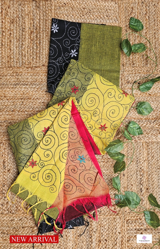 COLORFUL SOUL - KANTHA STITCH - KHESH COTTON SAREE