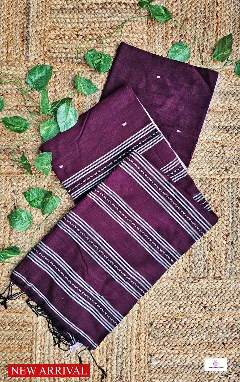 BURGUNDY - BENGAL COTTON HANDLOOM SAREE