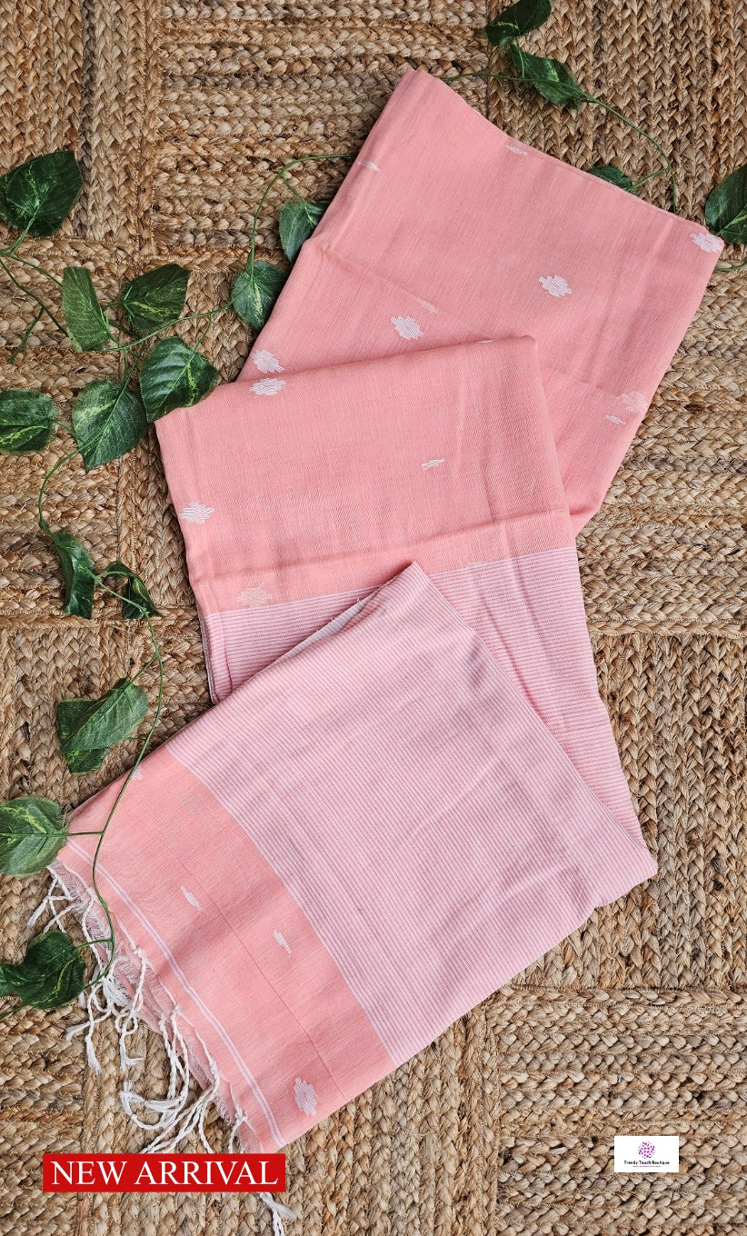 PALE PEACH - BENGAL MULCOTTON JAMDANI HANDLOOM SAREE