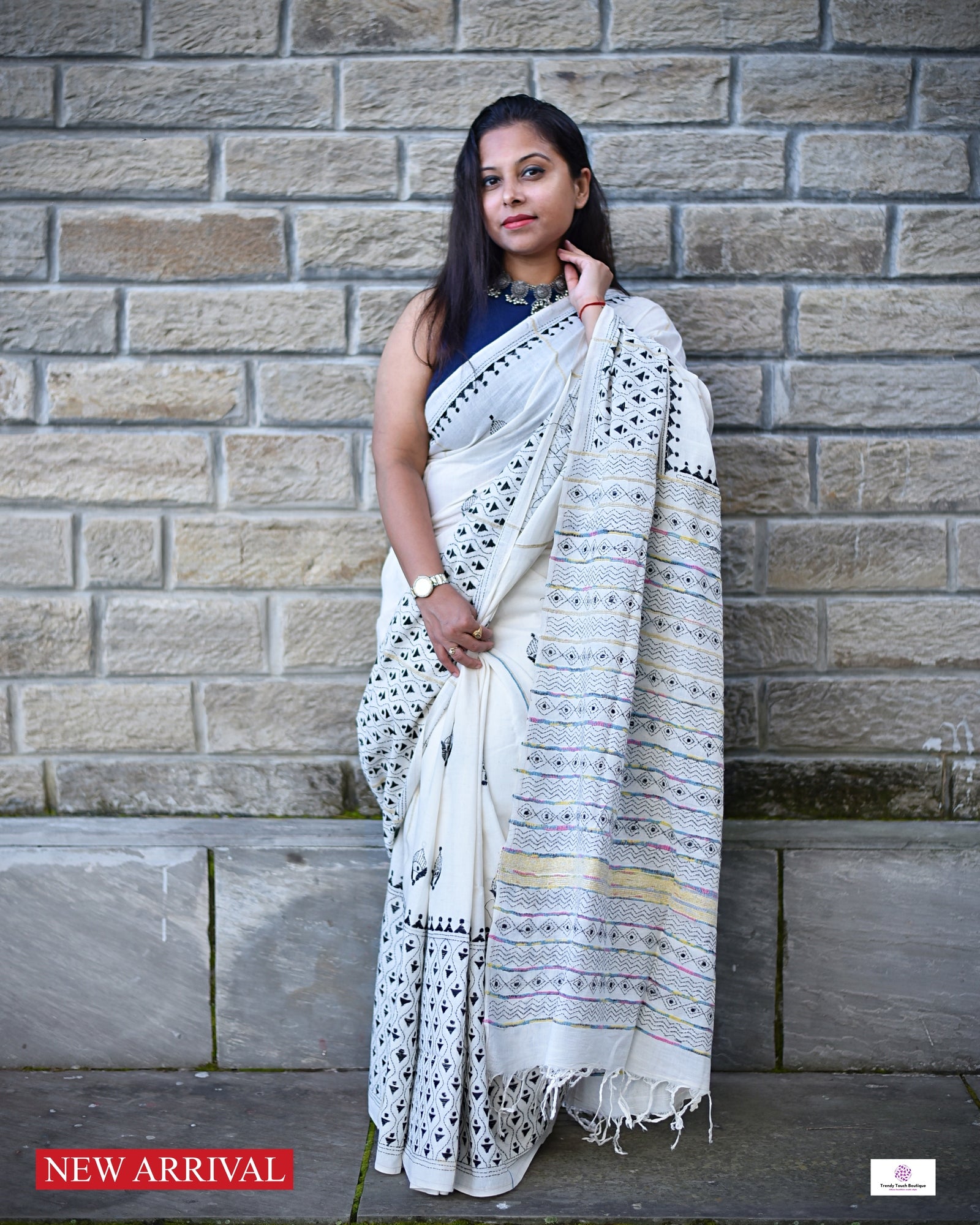 white black kantha work khesh cotton handloom saree for office and festive wear special ocassion with blouse piece and best price