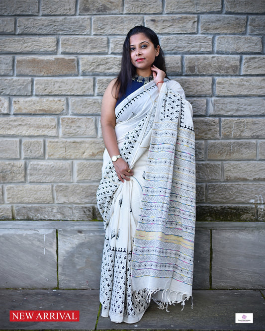white black kantha work khesh cotton handloom saree for office and festive wear special ocassion with blouse piece and best price