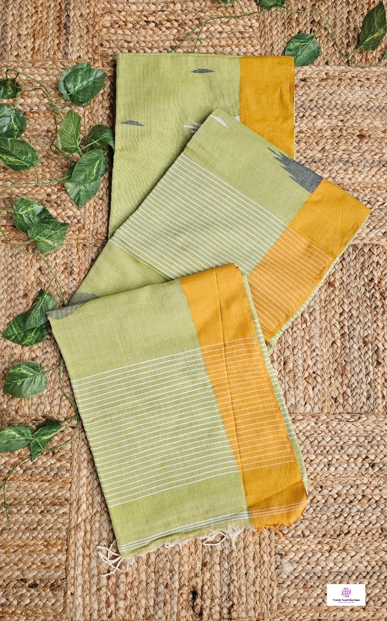Pista Pesto – Jamdani Handloom - Cotton Saree