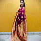 soft lightweight party wear organza banarasi silk saree maroon wedding reception saree bridal gift with blouse piece meenakari work on pallu