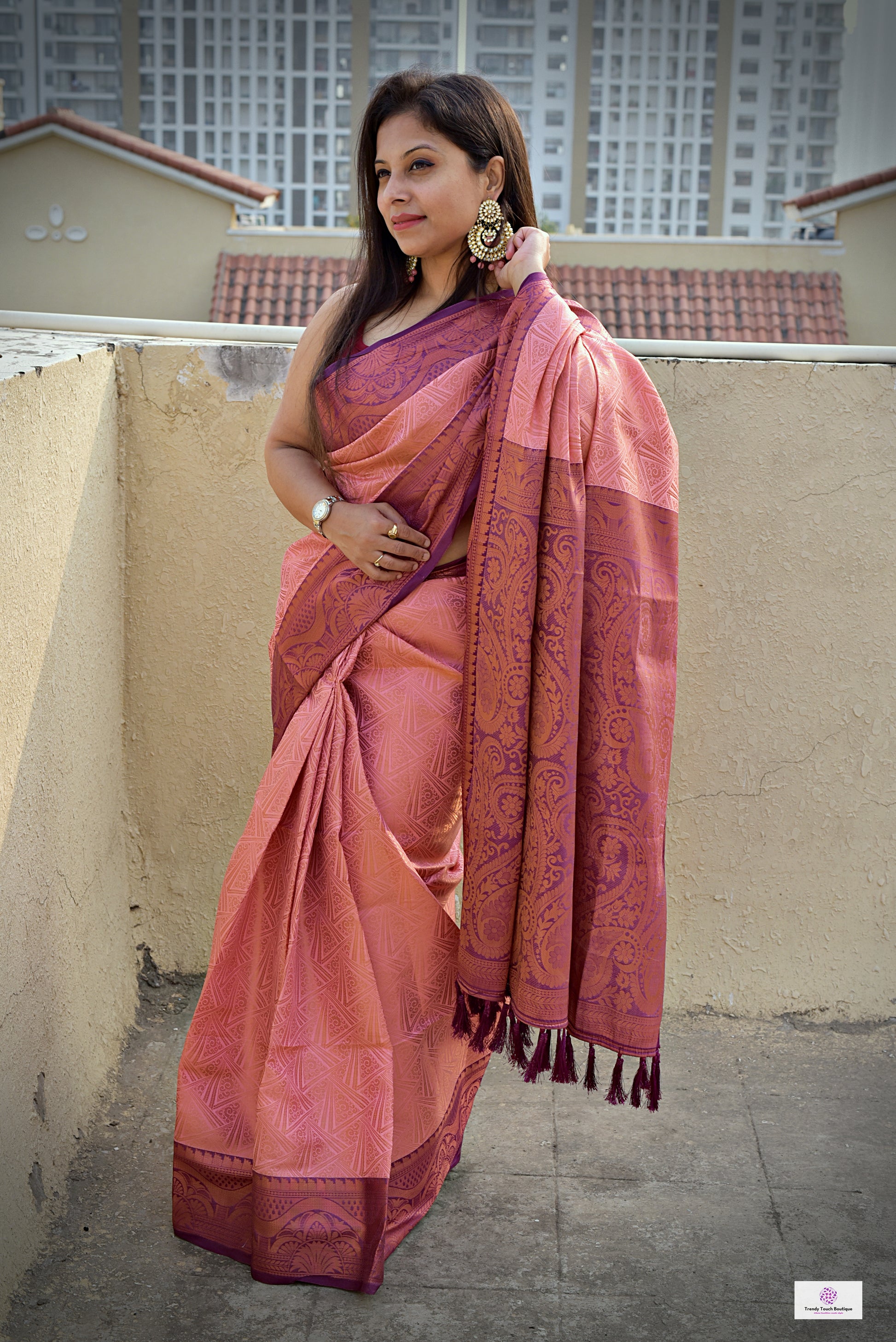 peach color pattu silk saree for wedding soft silk saree online marriage function contrast brocade work with blouse piece kubera pattu silk saree soft silk