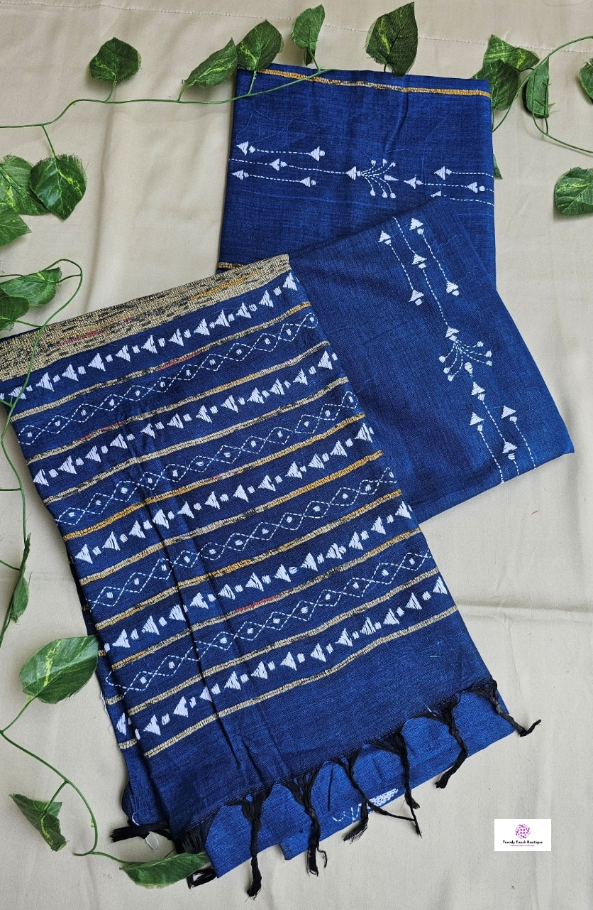 GAGAN - KANTHA STITCH - KHESH COTTON SAREE
