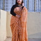 pastel orange handblock print small buti print natural dye chnaderi silk saree for every day casual wear or office styling in summer