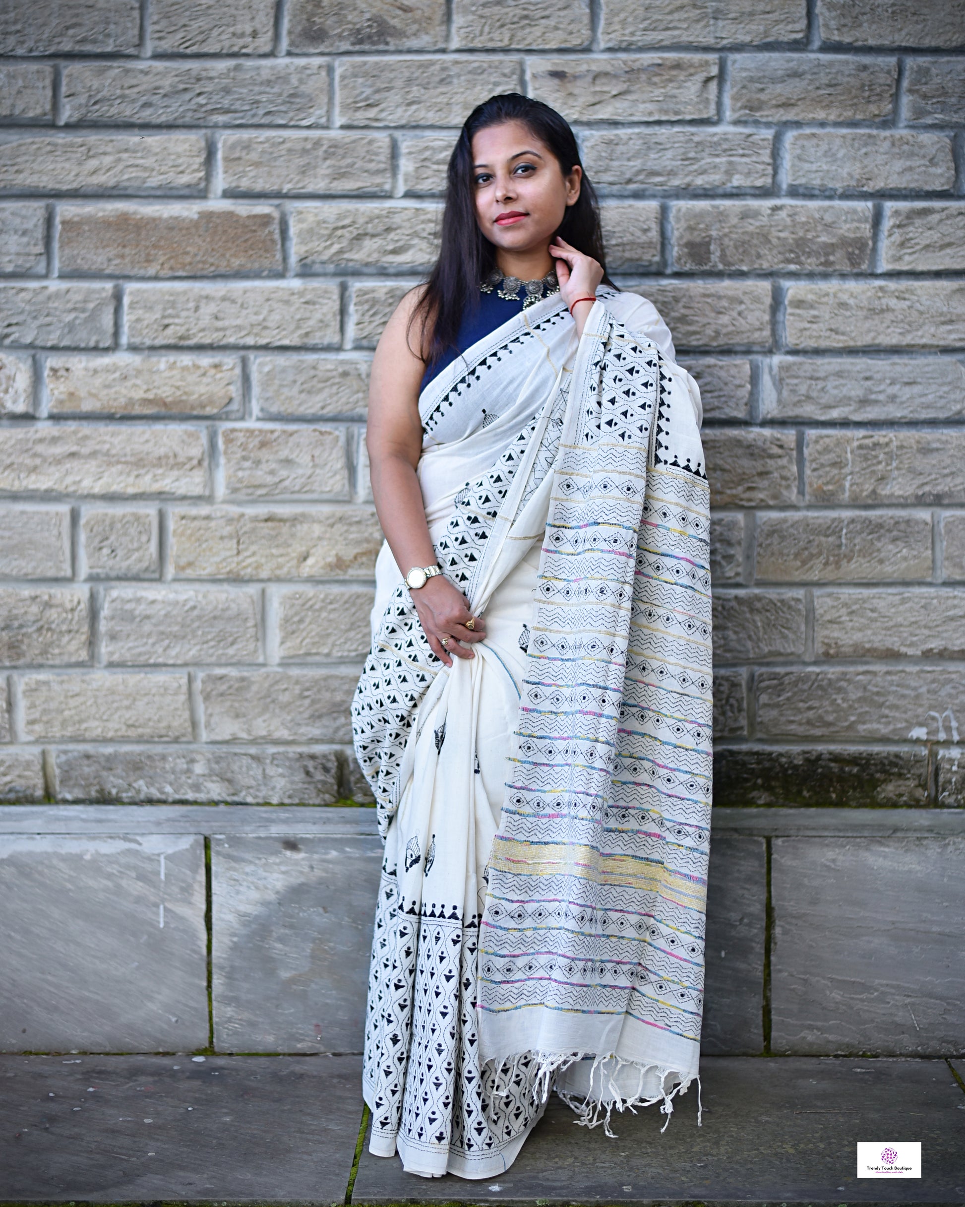 white black kantha work khesh cotton handloom saree for office and festive wear special ocassion with blouse piece and best price