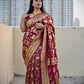 Maroon golden jaal work handloom georgette banarasi silk saree wedding season and bridal function 