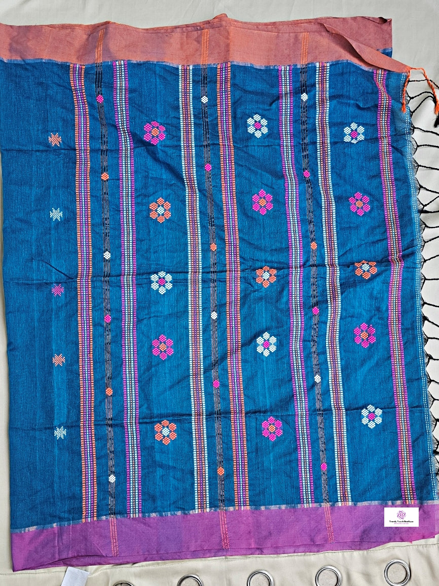 SARANG - BENGAL COTTON HANDLOOM SAREE (BLUE)
