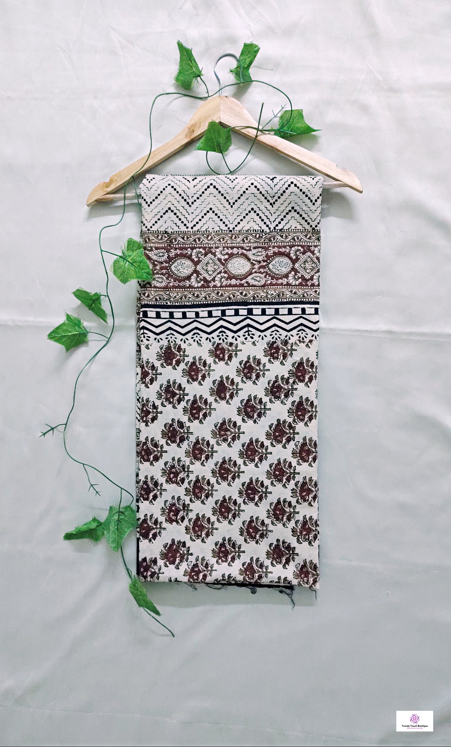 handblock printed mulcotton bagru pattern beige red black small prints best summer fabric for office and casual styling best price with blouse piece